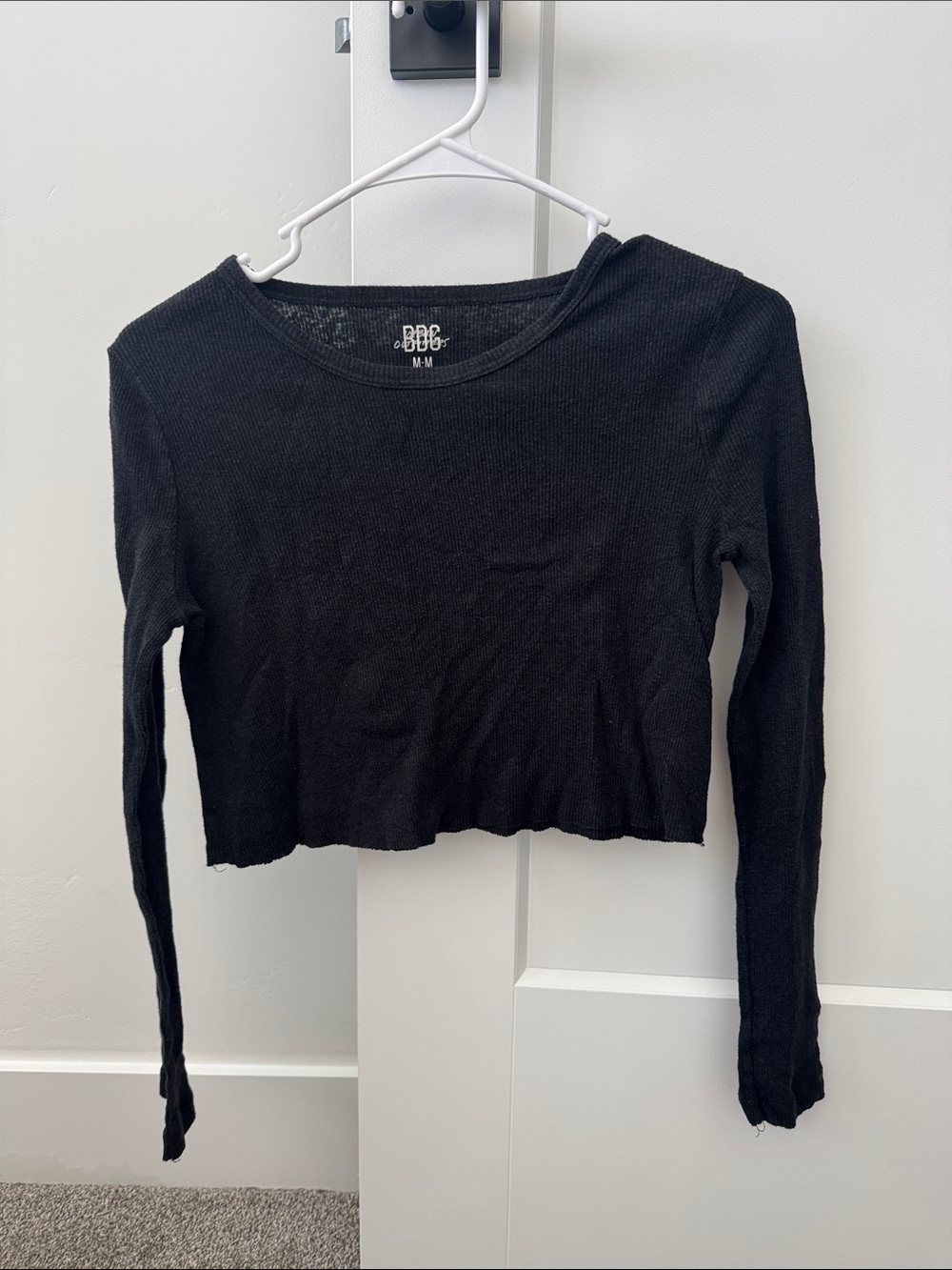 BDG Black Ribbed Long-Sleeve Cropped Top